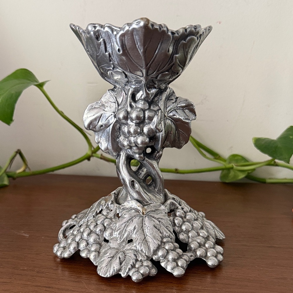 Vintage Arthur Court "Grape" Design Aluminum 6-inch Candlestick Holder